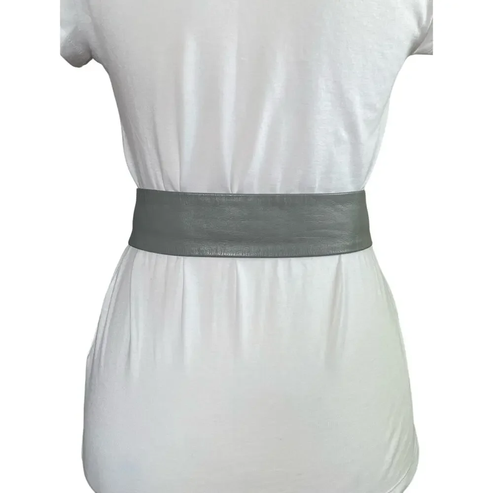 Calderon Gray Leather Wrap Belt Womens Sculpted Buckle